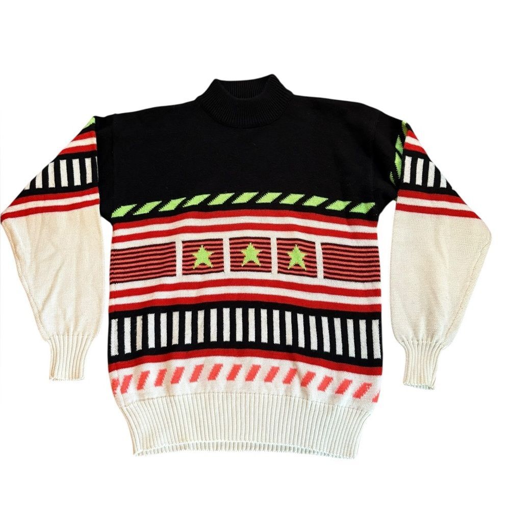 Head Sportswear Vintage 80s Colorblock Stars Sweater Wool Blend Womens Large XL